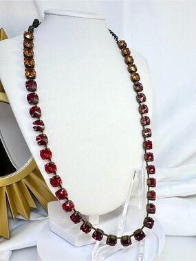 Vintage-Inspired Ruby Red, Pumpkin Orange and Amber Crystal Necklace